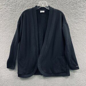 Columbia Womens Black Open Front Fleece Jacket Cardigan Cozy Lounge Travel Layer